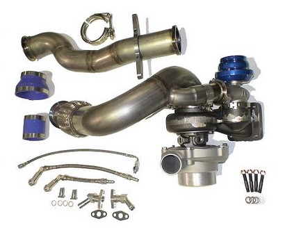ATP's GT3071R Turbo Upgrade Kit - Black Tial 44mm Wastegate / Blue Silicone Connectors