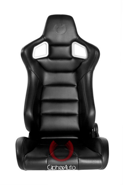 Cipher Euro Series Racing Seats - All Black Polyurethane Leather with Carbon Fiber Polyurethane