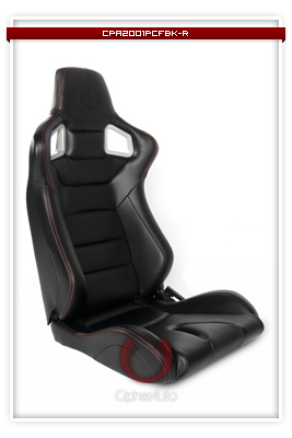 Cipher Euro Series Racing Seats - All Black Polyurethane Leather Red Stitches with Carbon Fiber Polyurethane