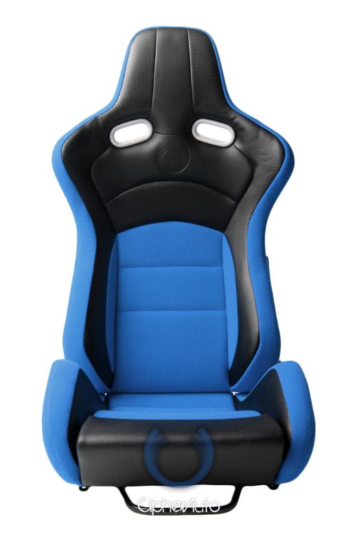 Cipher VP-8 Series Seats - All Black Blue Cloth/PU Leather with Carbon Fiber PU (Sold in Pairs)