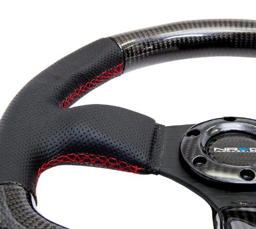 NRG Steering Wheel - Carbon Fiber, 320Mm, Flat Bottom With Red Stitching
