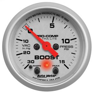 All Jeeps (Universal), Universal - Fits all Vehicles Auto Meter Gauges - Ultra-Lite Series Electric Boost/Vacuum Gauge (30 in Hg./15 PSI)