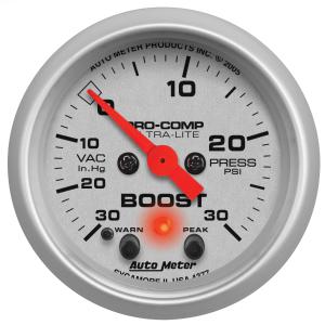 All Jeeps (Universal), Universal - Fits all Vehicles Auto Meter Gauges - Ultra-Lite Series Electric Boost/Vacuum Gauge (30 in Hg./30 PSI)