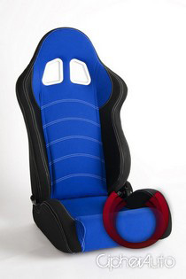 All Cars (Universal), All Jeeps (Universal), All Muscle Cars (Universal), All SUVs (Universal), All Trucks (Universal), All Vans (Universal) Cipher Racing Seats - Black Cloth with Blue Trim