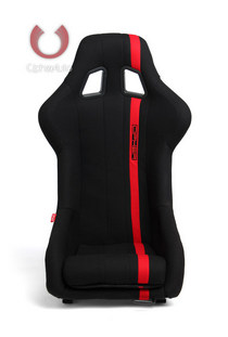 Universal (Can Work on All Vehicles) Cipher Auto Full Bucket Non Reclineable Racing Seat - Black Cloth with Red Stripe