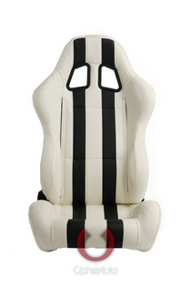 Universal (Can Work on All Vehicles) Cipher Auto Racing Seats - White and Black Stripes Synthetic Leather