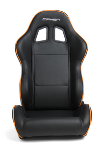 Universal (Can Work on All Vehicles) Cipher Auto Racing Seats - Black Leatherette with Orange Accent Piping