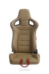 All Vehicles (Universal) Cipher Euro Series Racing Seats - Tan Leatherette Carbon Fiber with Brown Stitching