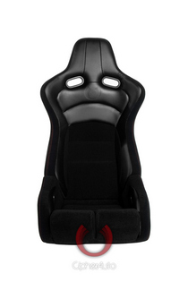Universal (Can Work on All Vehicles) Cipher Auto Viper Racing Seats with Carbon Fiber Polyurethane Leather - Black Cloth with Red Stitching