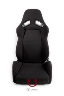 Universal (Can Work on All Vehicles) Cipher Auto Revo Racing Seats - All Black Fabric with Red Outer Stitching
