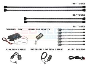 All Cars (Universal), All Jeeps (Universal), All Muscle Cars (Universal), All SUVs (Universal), All Trucks (Universal), All Vans (Universal) LEDGlow Million Color Wireless Underbody Kit - 4-Piece Underbody and 6-Piece Interior
