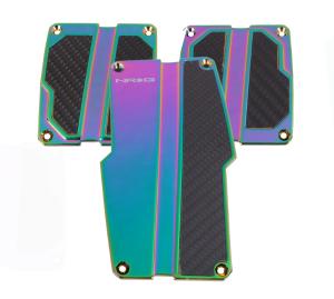 Vehicles with Manual Transmission NRG Pedal Pad Cover Plates - Brushed Aluminum Sport Pedal Neochrome w/ Black Carbon