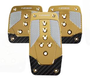 Vehicles with Manual Transmission NRG Pedal Pad Cover Plates - Brushed Aluminum Sport Pedal Chrome Gold w/ Silver Carbon