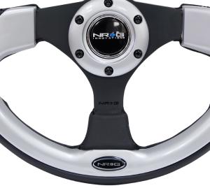Universal (can work for all vehicles) NRG Pilota Steering Wheel - 320mm, Black Leather with Silver Inserts