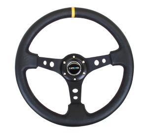 Universal (can work for all vehicles) NRG Deep Dish Steering Wheel - Black Spoke with Yellow Center