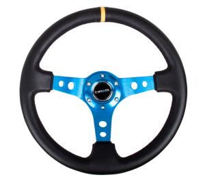 Universal (can work for all vehicles) NRG Deep Dish Steering Wheel - Blue Spoke with Yellow Center