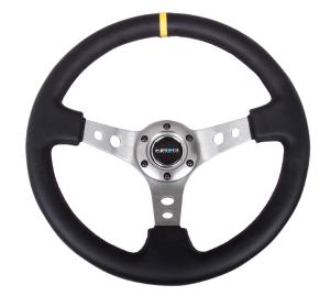 Universal (can work for all vehicles) NRG Deep Dish Steering Wheel - Gunmetal Spoke with Yellow Center