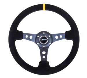 Universal (can work for all vehicles) NRG Deep Dish Steering Wheel - Black Suede with Yellow Center
