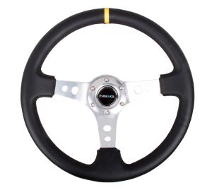 Universal (can work for all vehicles) NRG Deep Dish Steering Wheel - Silver Spoke with Yellow Center