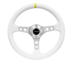 Universal (can work for all vehicles) NRG Deep Dish Steering Wheel - White Leather with Yellow Center