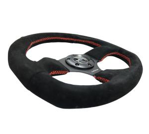 Universal (Can Work on All Vehicles) NRG Suede Leather Steering Wheel - Black Stitch, Race Style