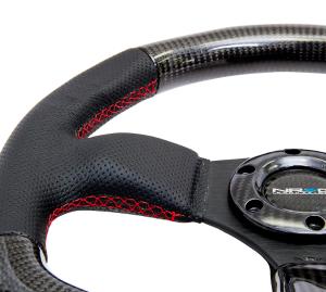 Universal (Can Work on All Vehicles) NRG Steering Wheel - Carbon Fiber, 320Mm, Flat Bottom With Red Stitching