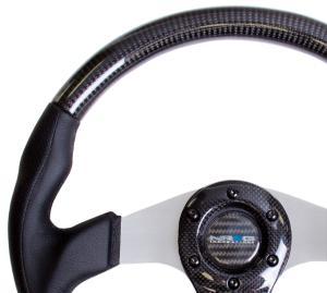Universal (Can Work on All Vehicles) NRG Steering Wheel -350Mm, Carbon Fiber, Silver Oval Shape