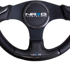 Universal (Can Work on All Vehicles) NRG Carbon Fiber Steering Wheel - 350Mm, Black Frame, Black Stitching With Rubber Cover Horn Button