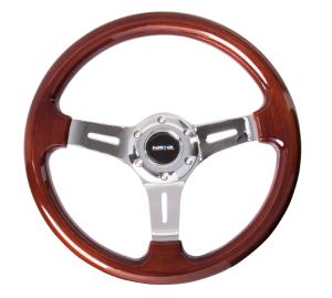 Universal (Can Work on All Vehicles) NRG Classic Wood Grain Steering Wheel - 330Mm, 3 Spoke Center In Chrome