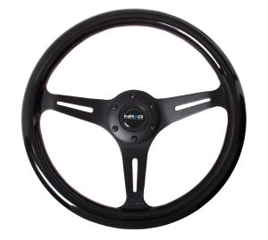 Universal (Can Work on All Vehicles) NRG Classic Wood Grain Steering Wheel - 350Mm, 3 Black Spokes, Black Paint Grip