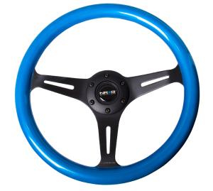 Universal (Can Work on All Vehicles) NRG Classic Wood Grain Steering Wheel - 350Mm, 3 Black Spokes, Blue Pearl, Flake Paint