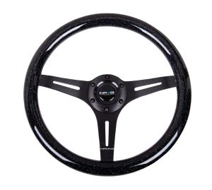 Universal (Can Work on All Vehicles) NRG Classic Wood Grain Steering Wheel - 350Mm,3 Black Spokes, Black Sparkled Color