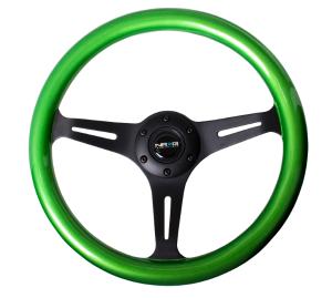 Universal (Can Work on All Vehicles) NRG Classic Wood Grain Steering Wheel - 350Mm, 3 Black Spokes, Green Pearl, Flake Paint