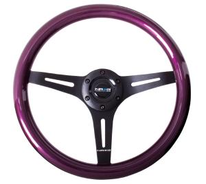 Universal (Can Work on All Vehicles) NRG Classic Wood Grain Steering Wheel - 350Mm, 3 Black Spokes, Purple Pearl, Flake Paint