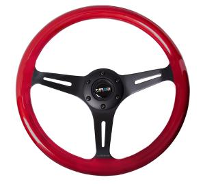 Universal (Can Work on All Vehicles) NRG Classic Wood Grain Steering Wheel - 350Mm 3 Black Spokes, Red Pearl, Flake Paint