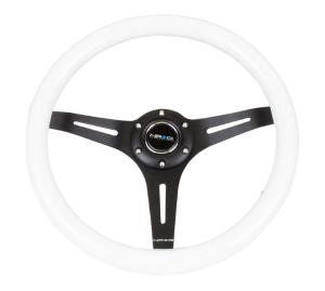 Universal (Can Work on All Vehicles) NRG Classic Wood Grain Steering Wheel - 350Mm 3 Black Spokes, White Paint Grip
