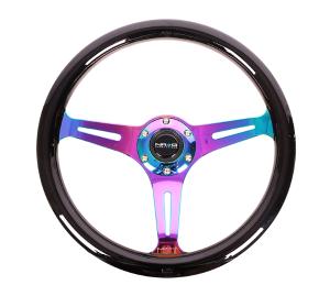 Universal (Can Work on All Vehicles) NRG Classic Wood Grain Steering Wheel - 350Mm, Black Colored Wood, 3 Spoke Center In Neochrome