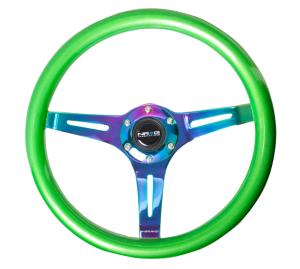 Universal (Can Work on All Vehicles) NRG Classic Wood Grain Steering Wheel - 350Mm 3 Neochrome Spokes, Green Pearl, Flake Paint