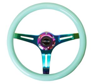 Universal (Can Work on All Vehicles) NRG Classic Wood Grain Steering Wheel - 350Mm, 3 Neochrome Spokes, Minty Fresh Color