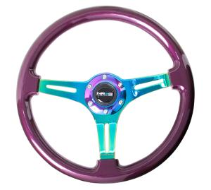 Universal (Can Work on All Vehicles) NRG Classic Wood Grain Steering Wheel - 350Mm 3 Neochrome Spokes, Purple Pearl Paint