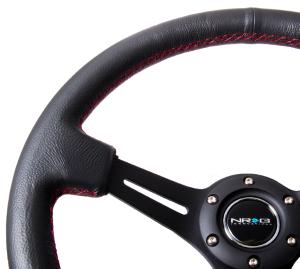 All Jeeps (Universal), All Vehicles (Universal) NRG Innovations 350mm Sport Steering Wheel, 2-inch Deep, Leather (Black w/ Red Stitching)