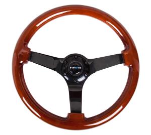 Universal (Can Work on All Vehicles) NRG Classic Dark Wood Grain Steering Wheel - 350Mm, 3 Solid Spoke Center In Black Chrome
