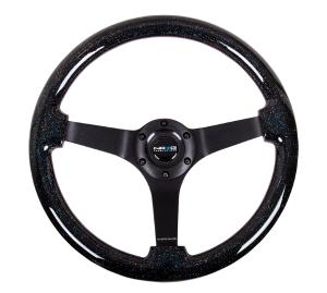 Universal (Can Work on All Vehicles) NRG Wood Grain Steering Wheel - Black Sparkled, 350Mm, 3 Solid Spoke Center In Black