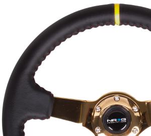 Universal (Can Work on All Vehicles) NRG Sport Wheel - 350Mm, Black Leather, Red Baseball Stitch, Gold Spoke