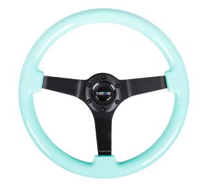 Universal (Can Work on All Vehicles) NRG Minty Fresh Wood Grain Steering Wheel - 350Mm, 3 Solid Spoke Center In Black