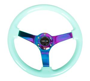 Universal (Can Work on All Vehicles) NRG Minty Fresh Wood Grain Steering Wheel - 350Mm, 3 Solid Spoke Center In Neochrome