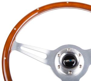 Universal (Can Work on All Vehicles) NRG Classic Wood Grain Steering Wheel - 365Mm, 3 Spoke Center In Polished Aluminum, Wood With Metal Accents