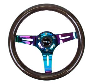Universal (Can Work on All Vehicles) NRG Classic Black Wood Grain Steering Wheel - 310Mm, 3 Spoke Center In Neochrome