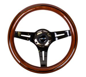 Universal (Can Work on All Vehicles) NRG Classic Dark Wood Grain Steering Wheel - Black Line Inlay, 310Mm, 3 Spoke Center In Black Chrome