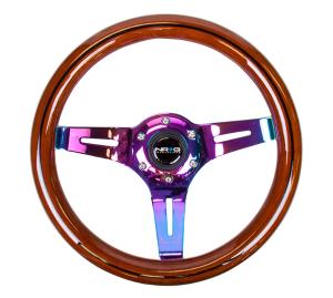 Universal (Can Work on All Vehicles) NRG Classic Dark Wood Grain Steering Wheel - Black Line Inlay, 310Mm, 3 Spoke Center In Neochrome